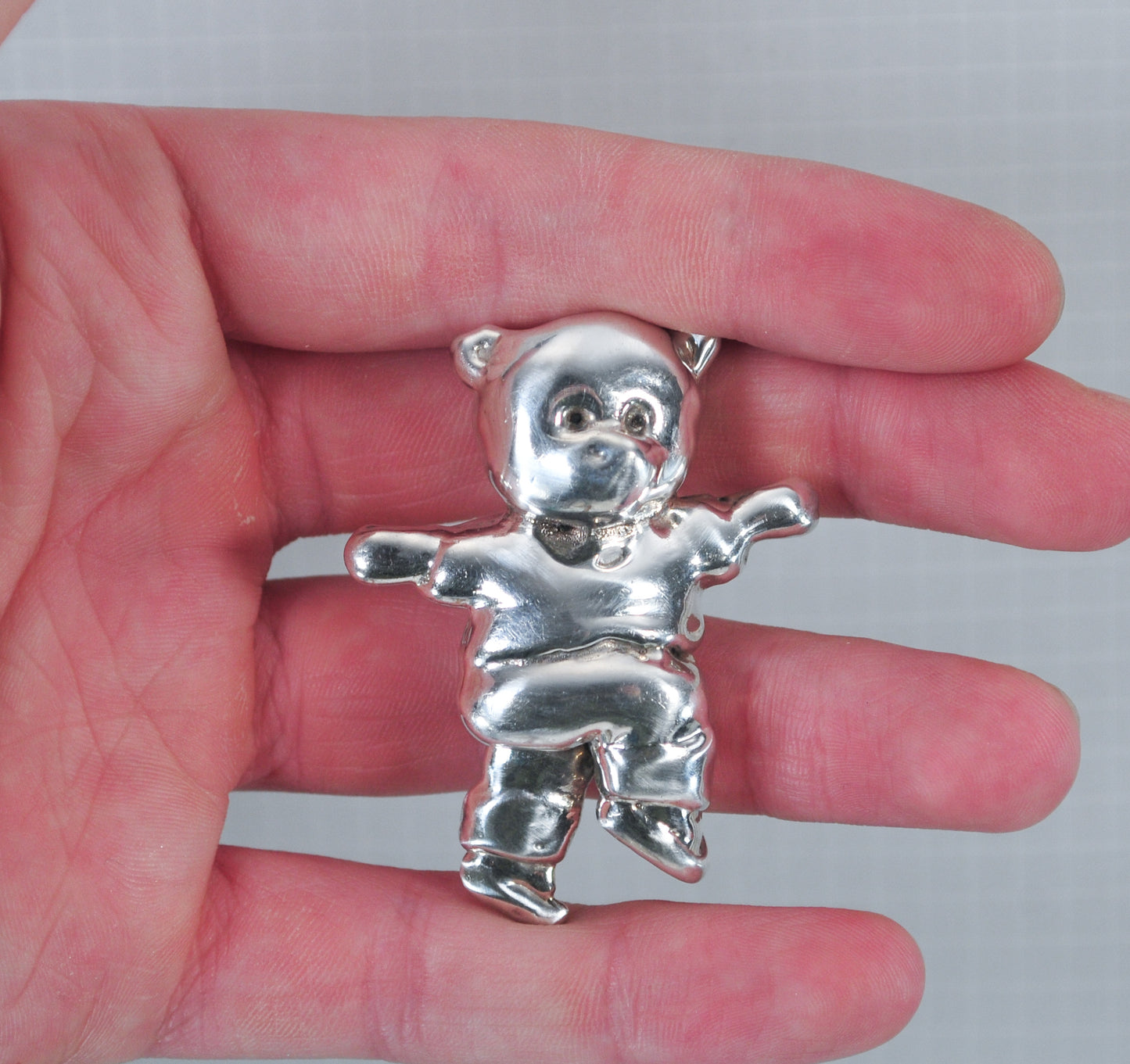 Cute Signed Sterling Silver Bear Brooch