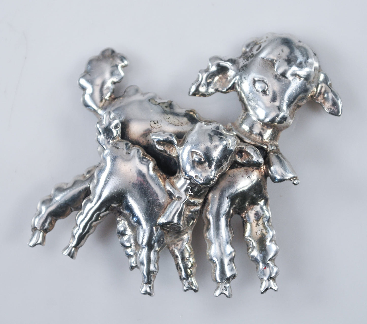 Heavy Vintage Sterling Silver Lamb Brooch