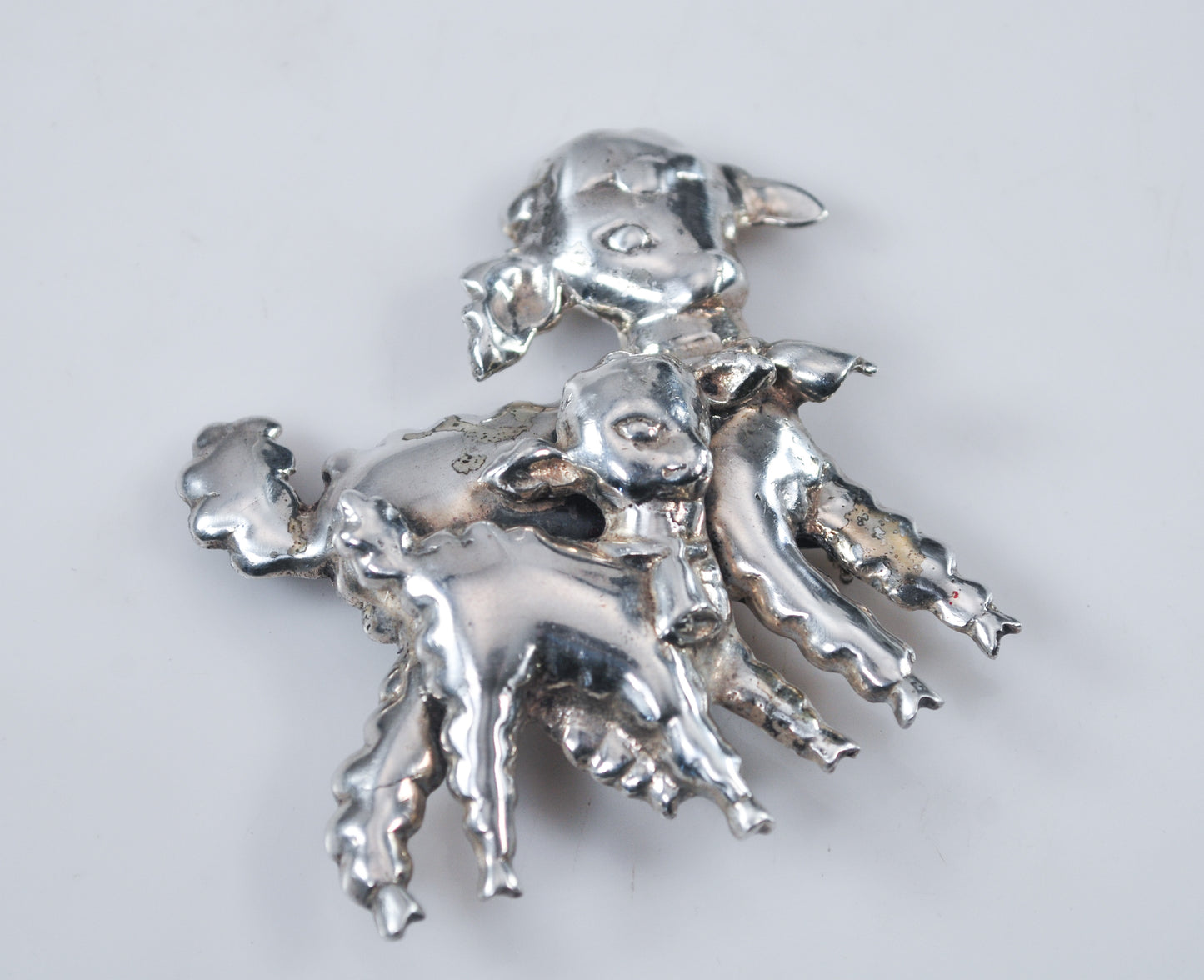 Heavy Vintage Sterling Silver Lamb Brooch