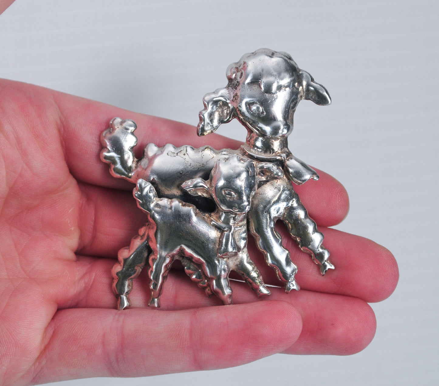 Heavy Vintage Sterling Silver Lamb Brooch