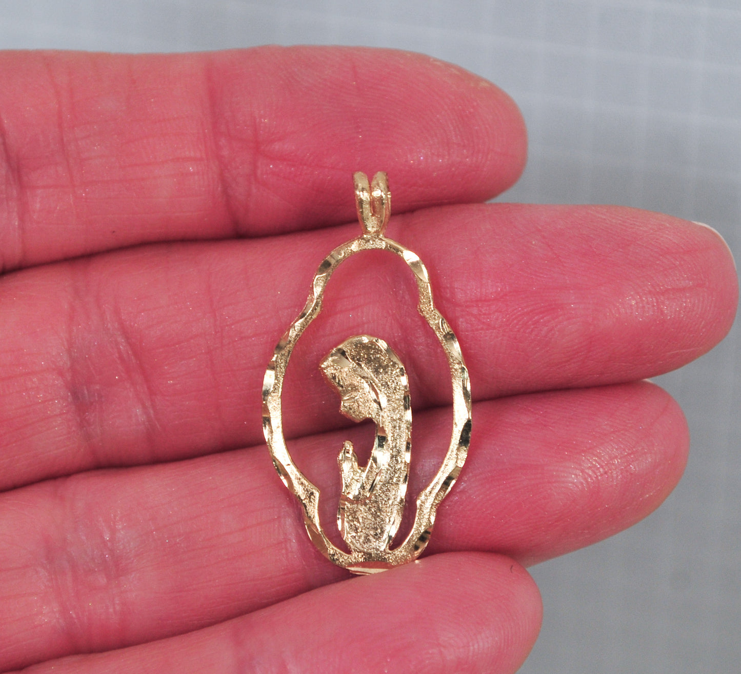 14K Gold Blessed Mother Mary Pendant