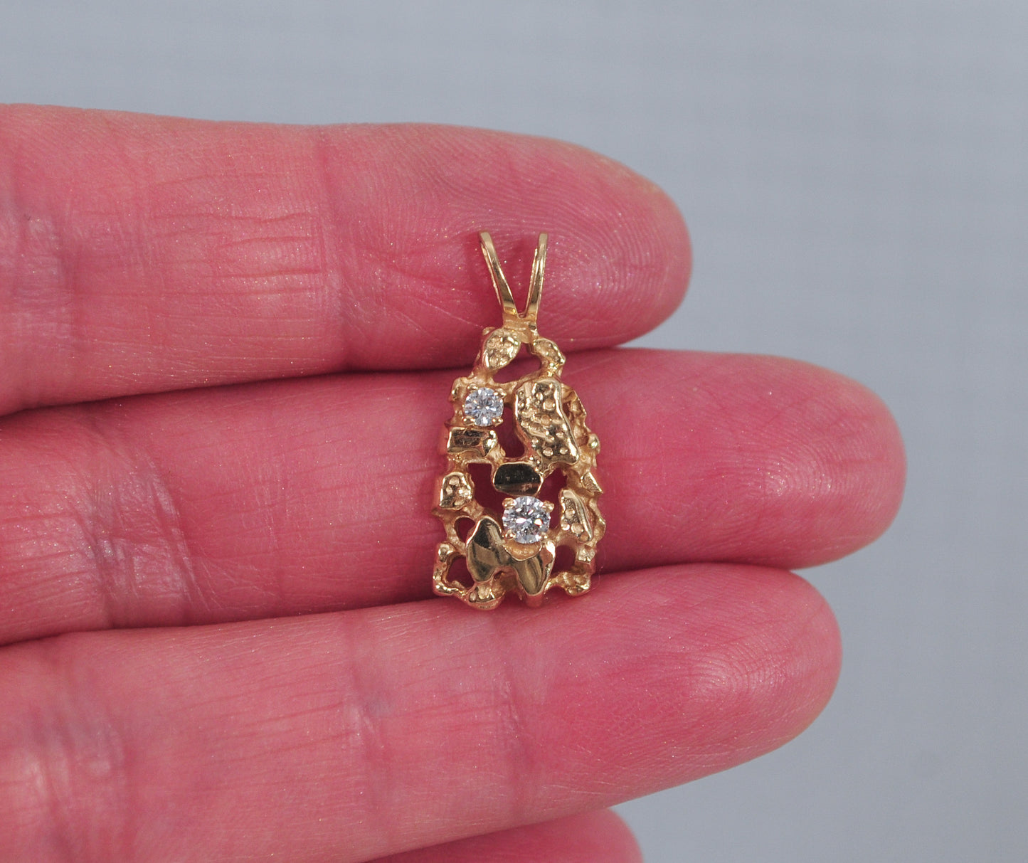 14K Gold Diamond Nugget Pendant