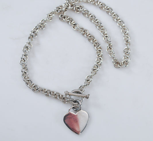 Sterling Silver Heart Tag Choker Necklace