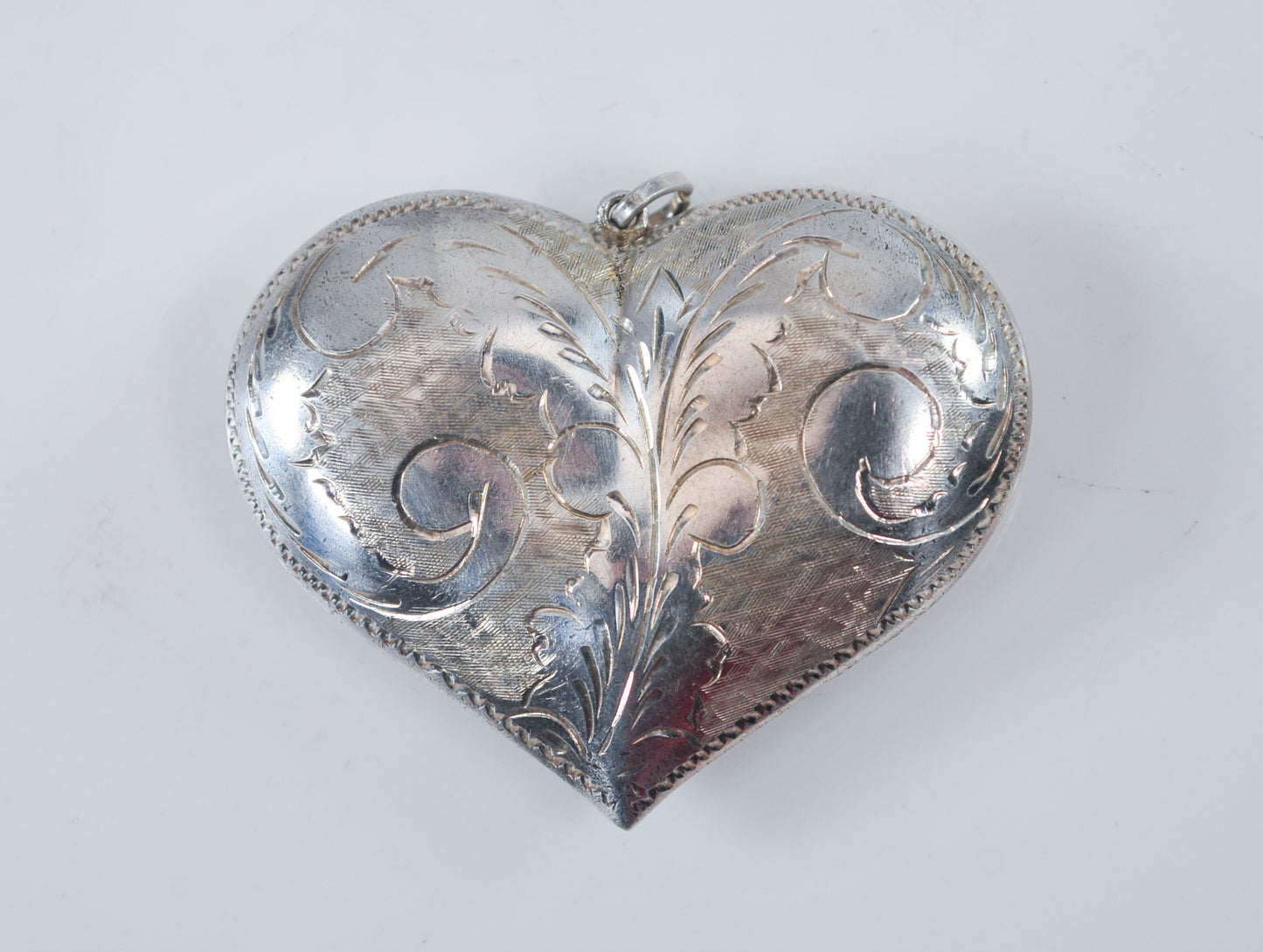 Large Sterling Silver Etched Puffed Heart Pendant