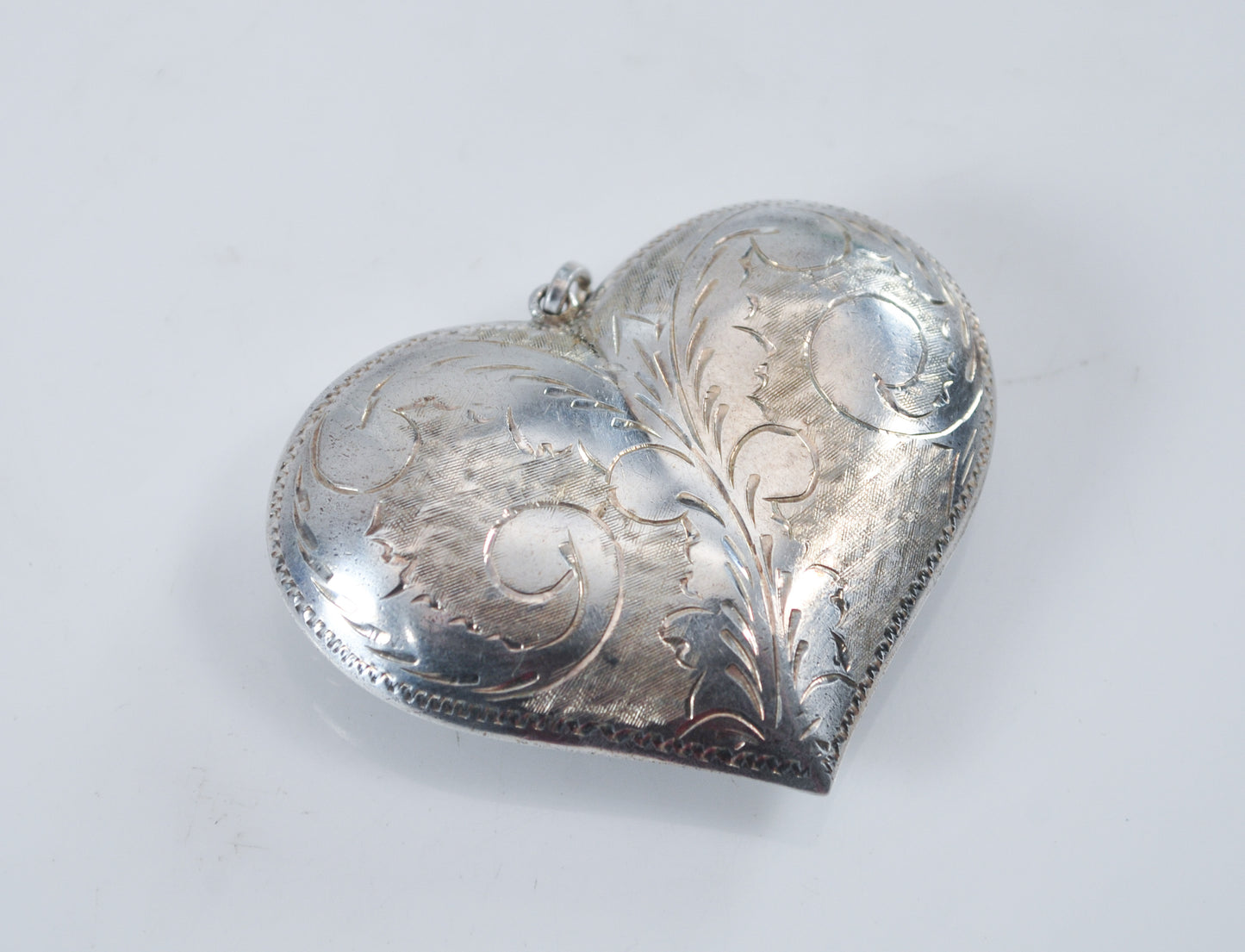 Large Sterling Silver Etched Puffed Heart Pendant