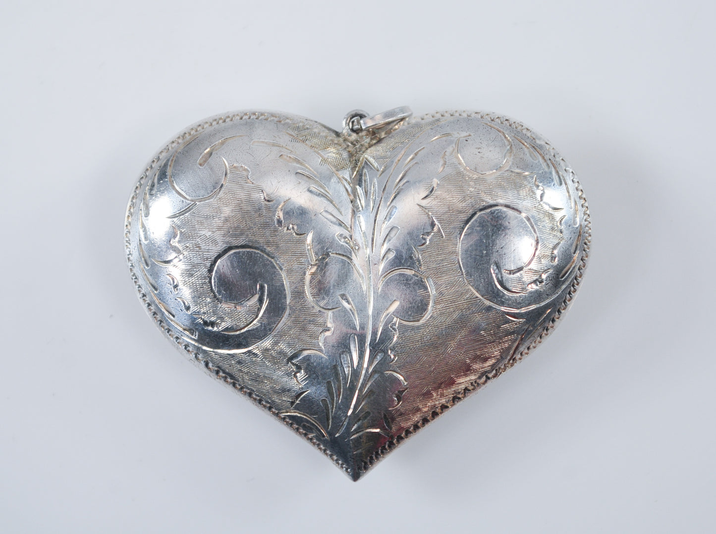 Large Sterling Silver Etched Puffed Heart Pendant