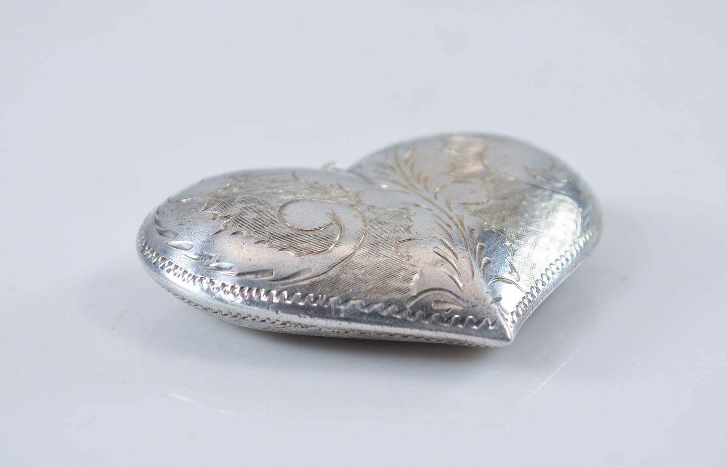 Large Sterling Silver Etched Puffed Heart Pendant