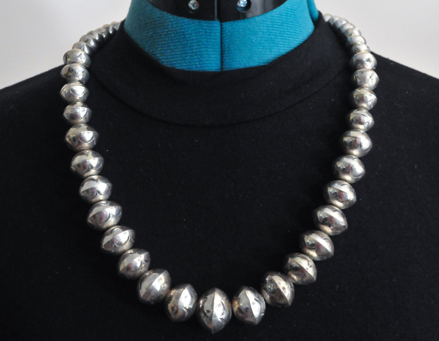 Vintage Sterling Silver Graduated Stamped Navajo Pearl Necklace