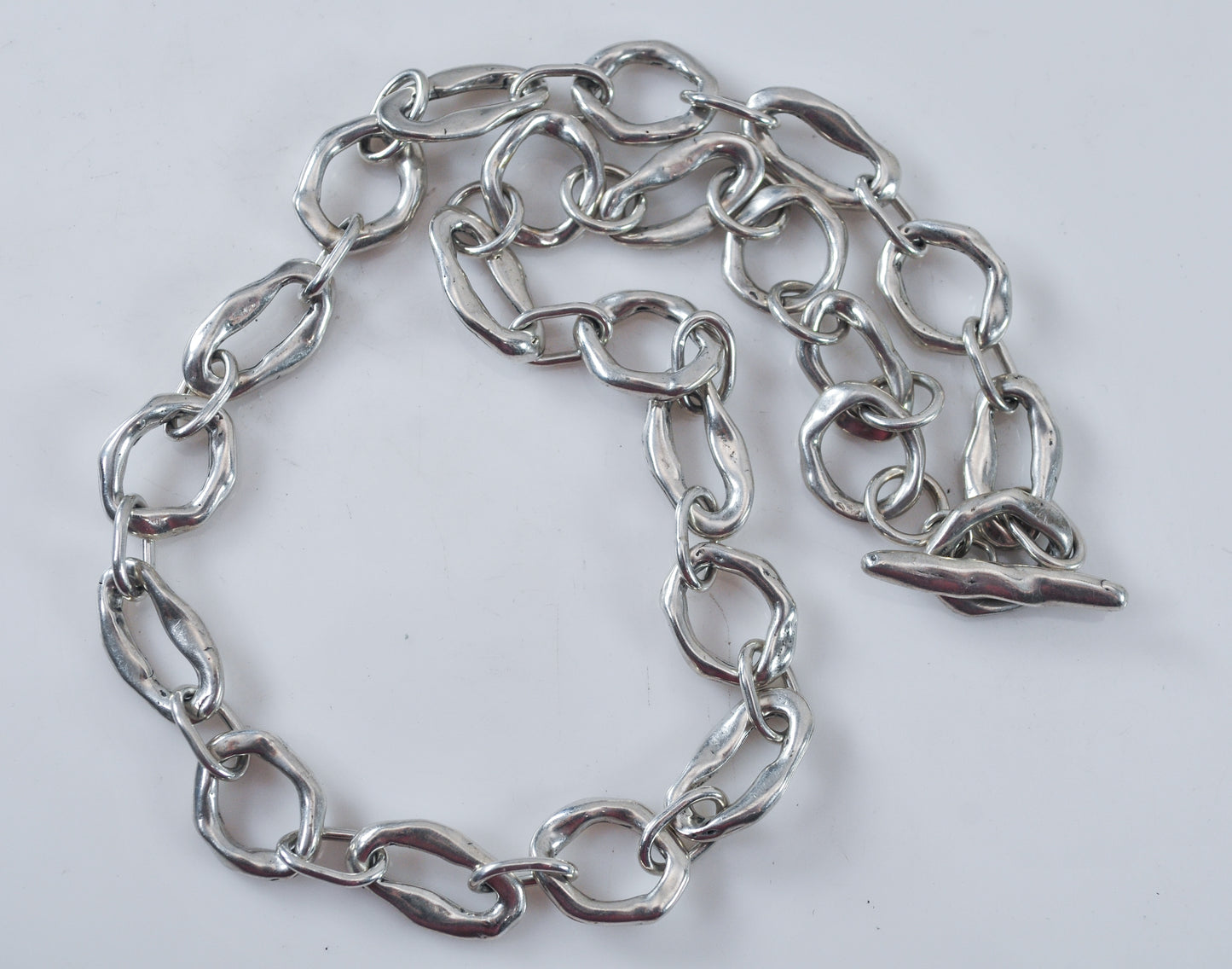 Heavy Sterling Silver Hammered Link Toggle Necklace