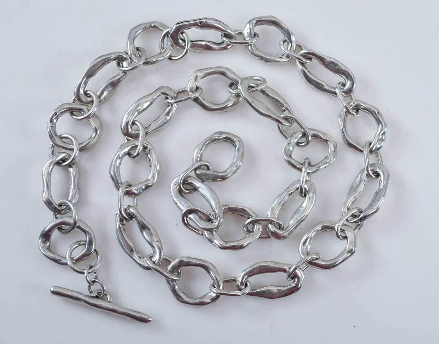 Heavy Sterling Silver Hammered Link Toggle Necklace