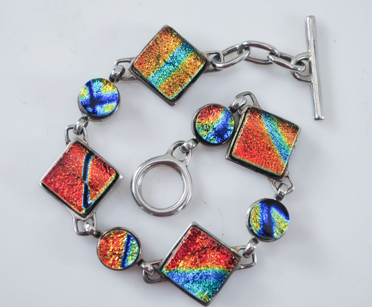 Colorful Sterling Silver Dichroic Glass Bracelet