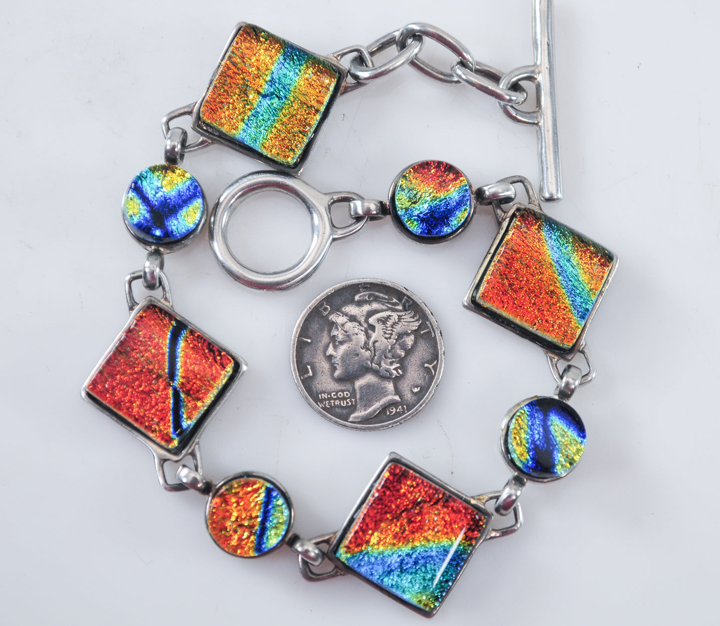 Colorful Sterling Silver Dichroic Glass Bracelet