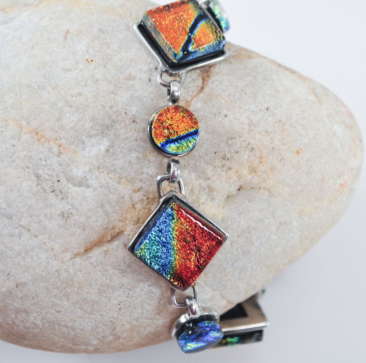 Colorful Sterling Silver Dichroic Glass Bracelet