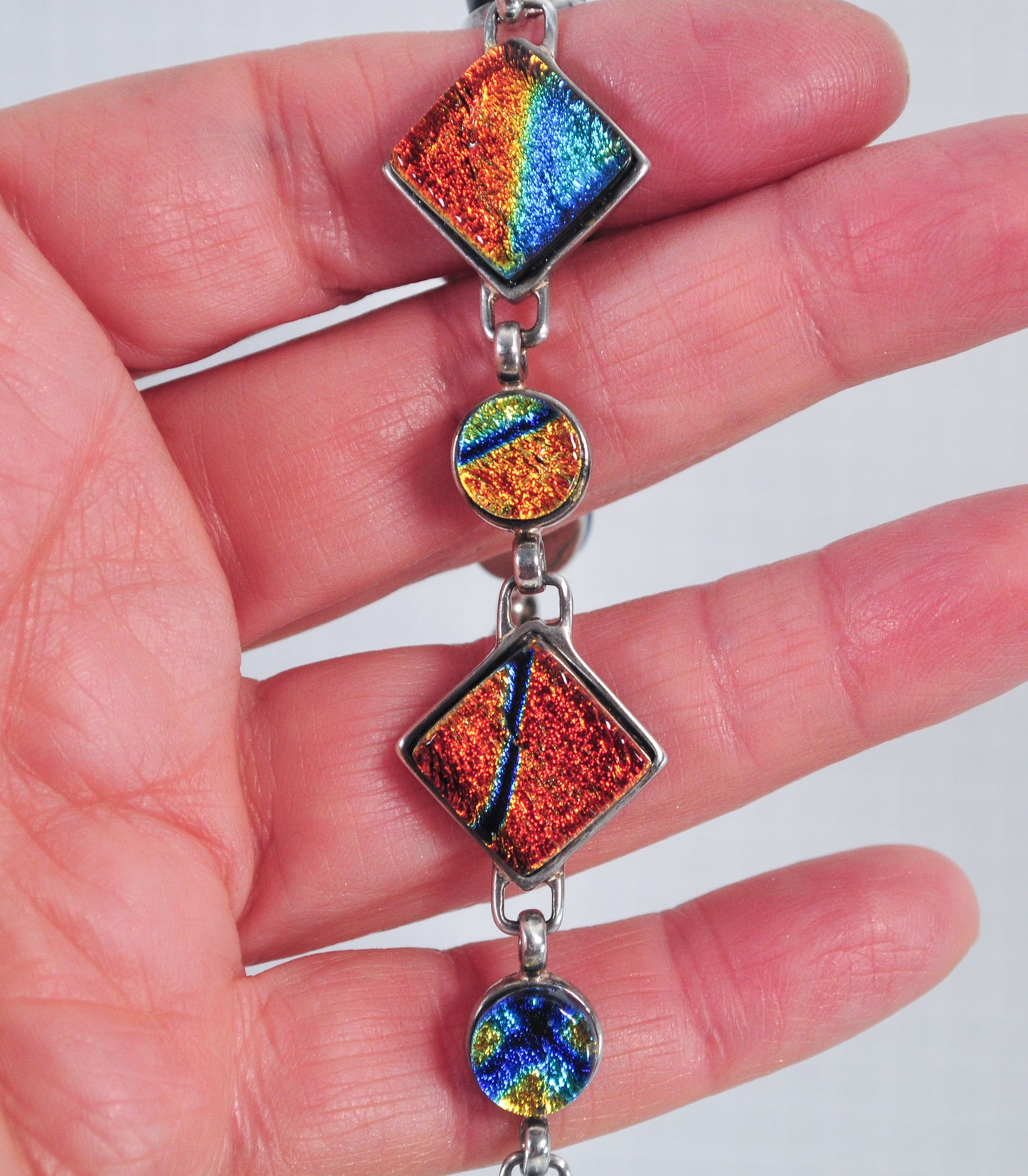 Colorful Sterling Silver Dichroic Glass Bracelet