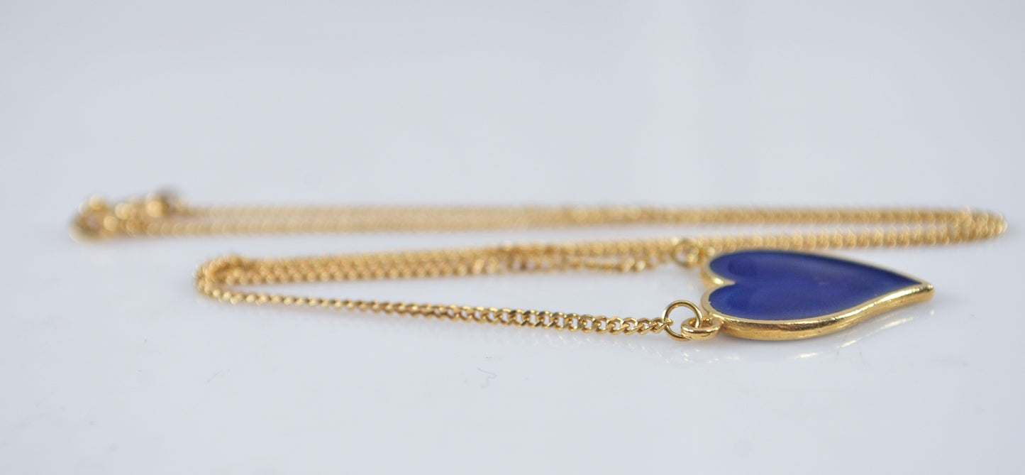 Fabor 18K Gold Blue Enamel Heart Choker Necklace