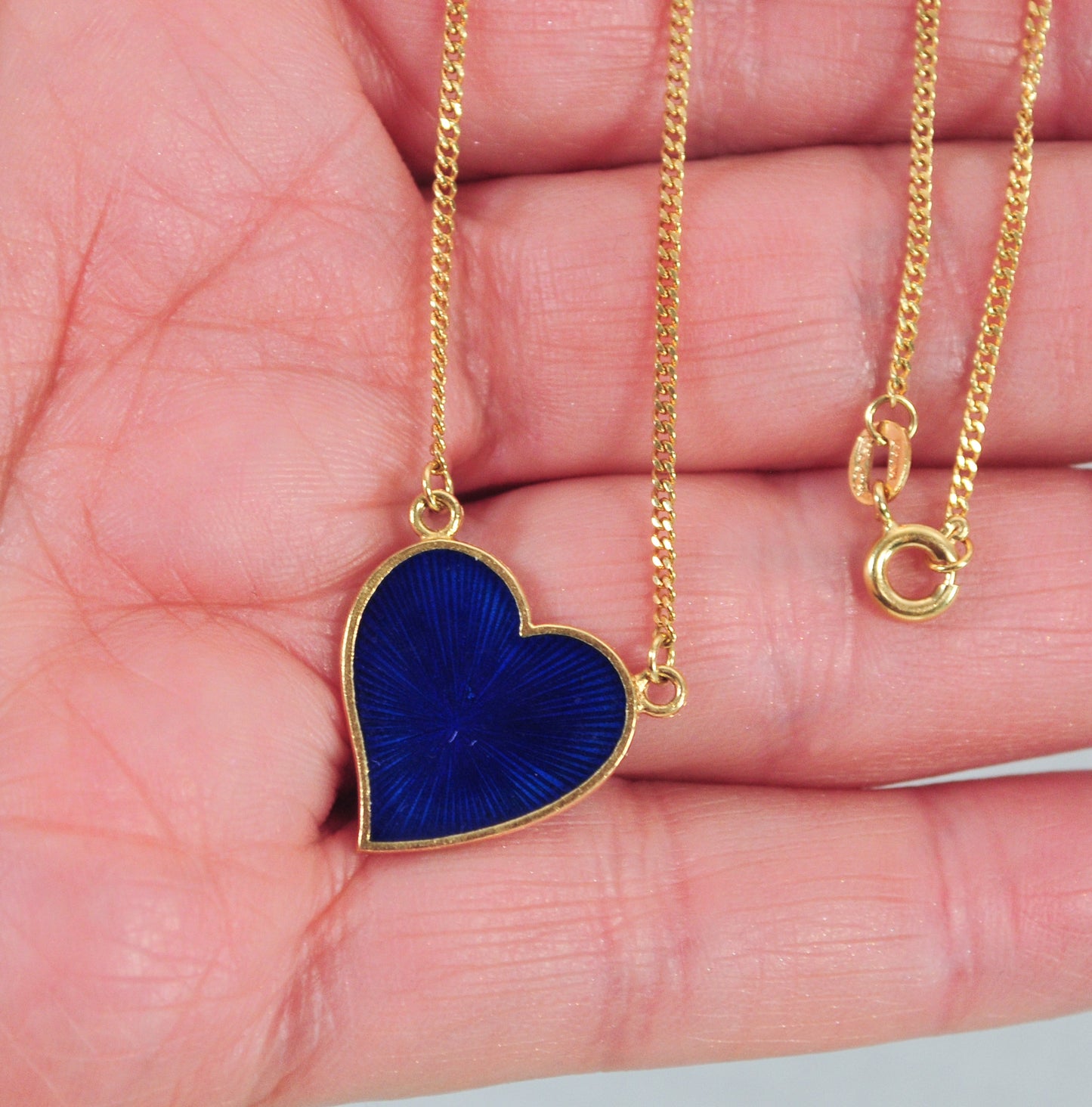 Fabor 18K Gold Blue Enamel Heart Choker Necklace