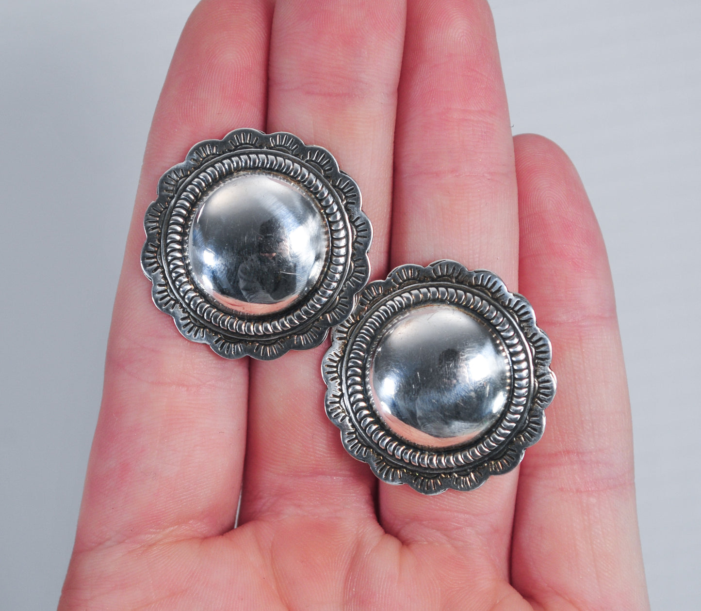 Vintage Sterling Silver Southwestern Concho Earrings