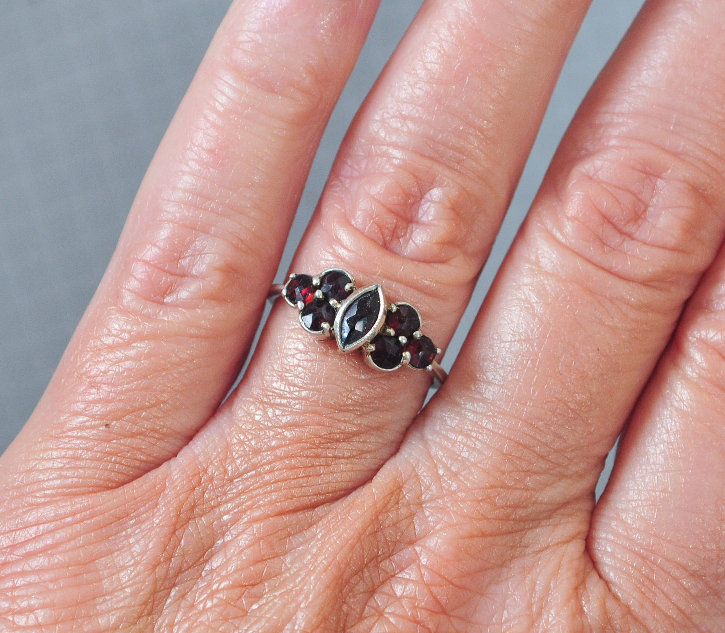 Antique 900 Silver Garnet Ring