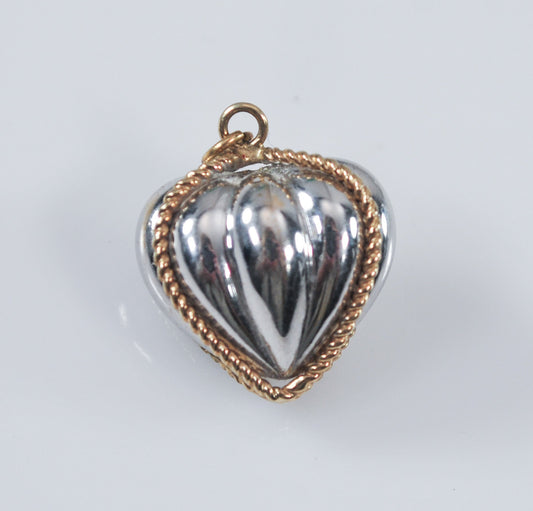 14K White and Yellow Gold Puffed Heart Pendant