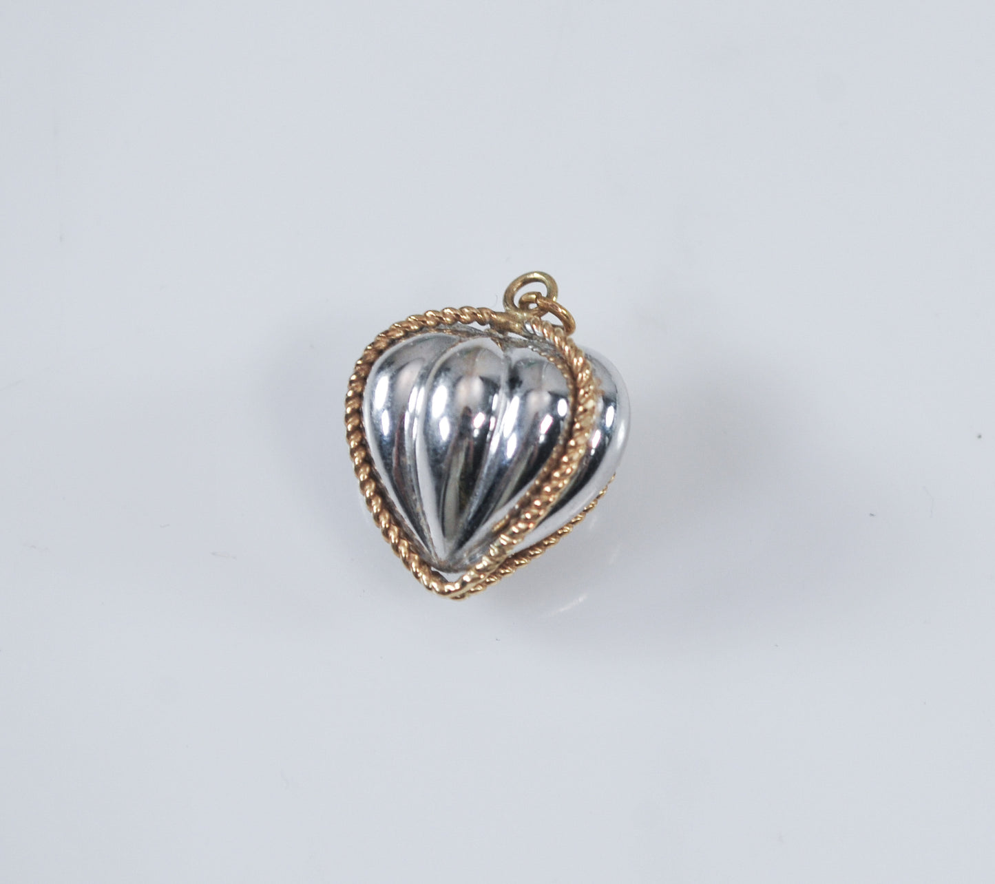 14K White and Yellow Gold Puffed Heart Pendant