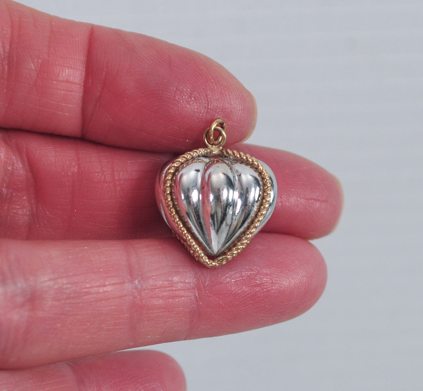 14K White and Yellow Gold Puffed Heart Pendant