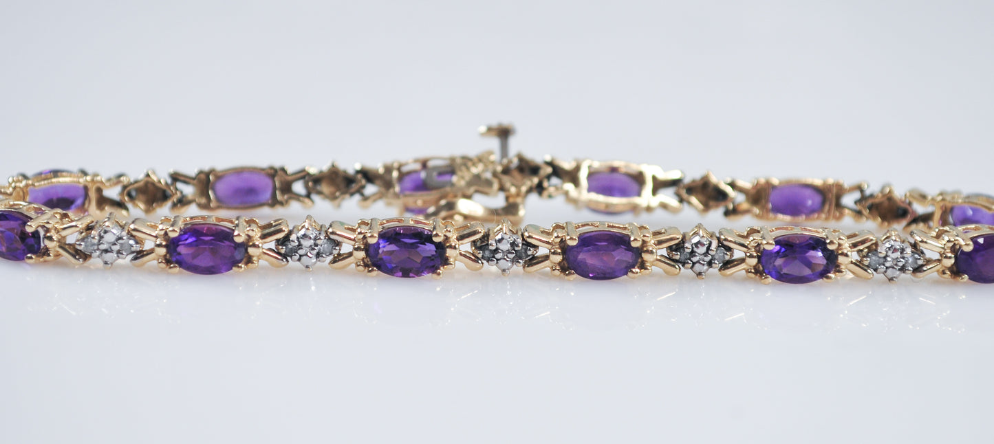 14K Gold Amethyst Diamond Tennis Bracelet