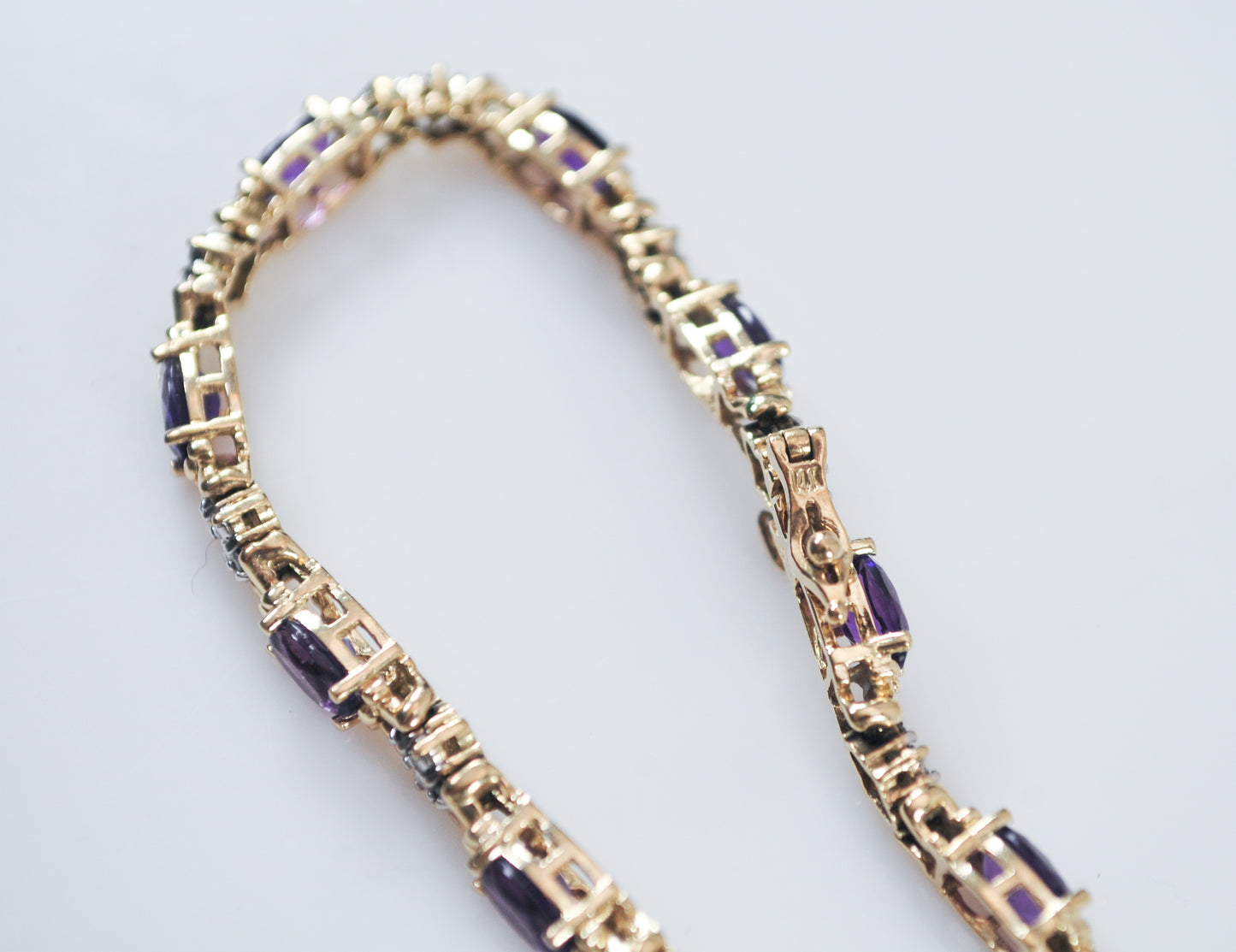 14K Gold Amethyst Diamond Tennis Bracelet