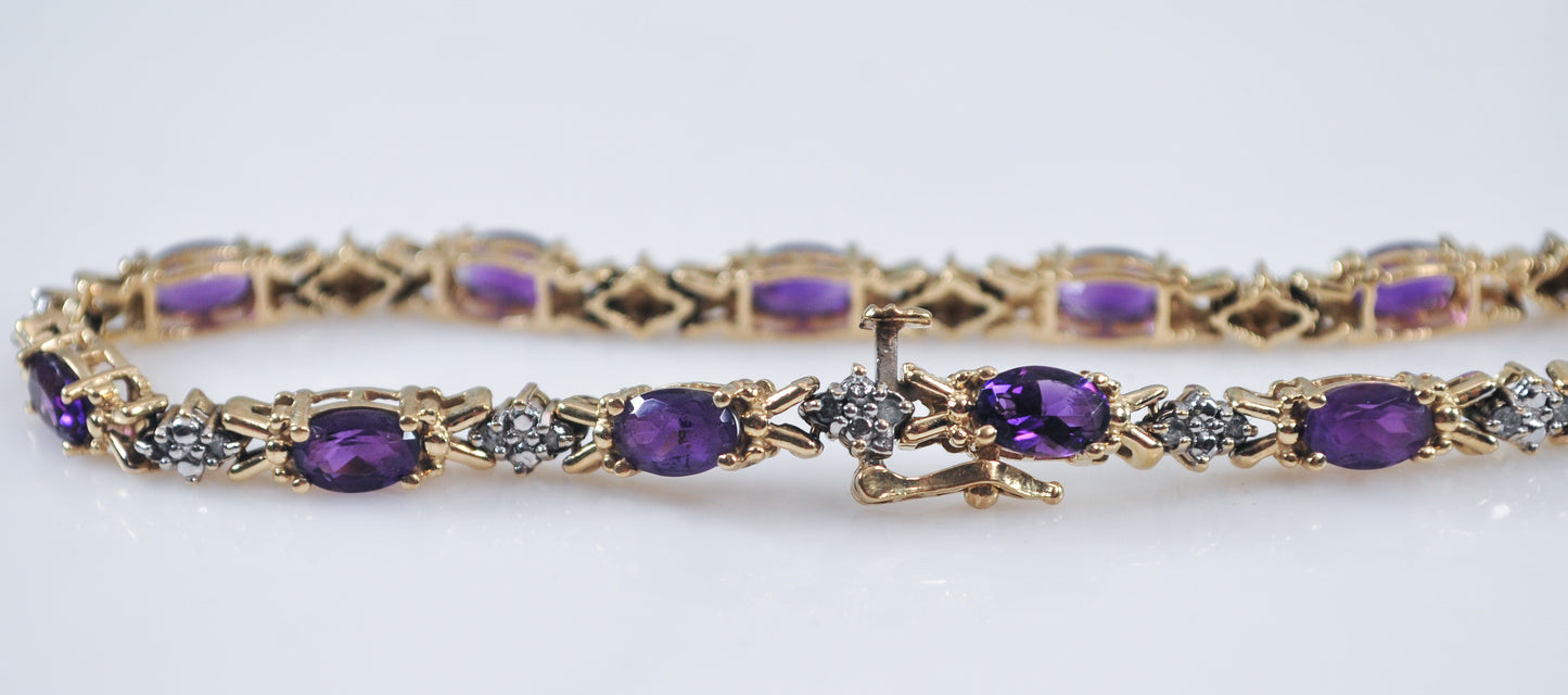 14K Gold Amethyst Diamond Tennis Bracelet