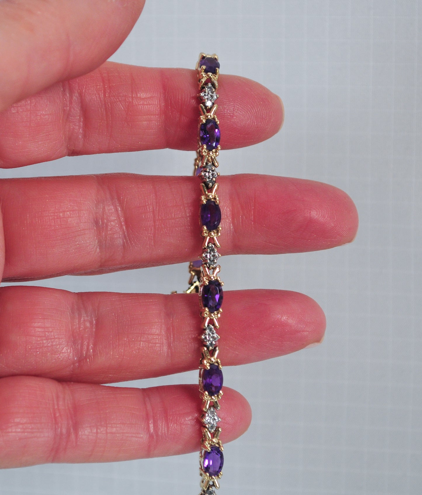 14K Gold Amethyst Diamond Tennis Bracelet