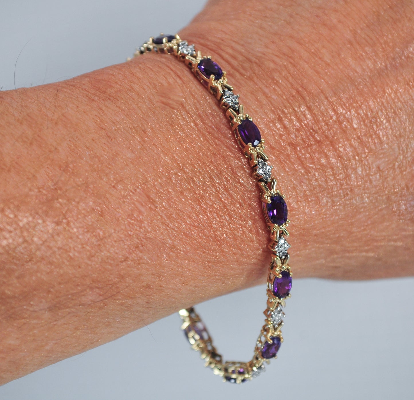 14K Gold Amethyst Diamond Tennis Bracelet