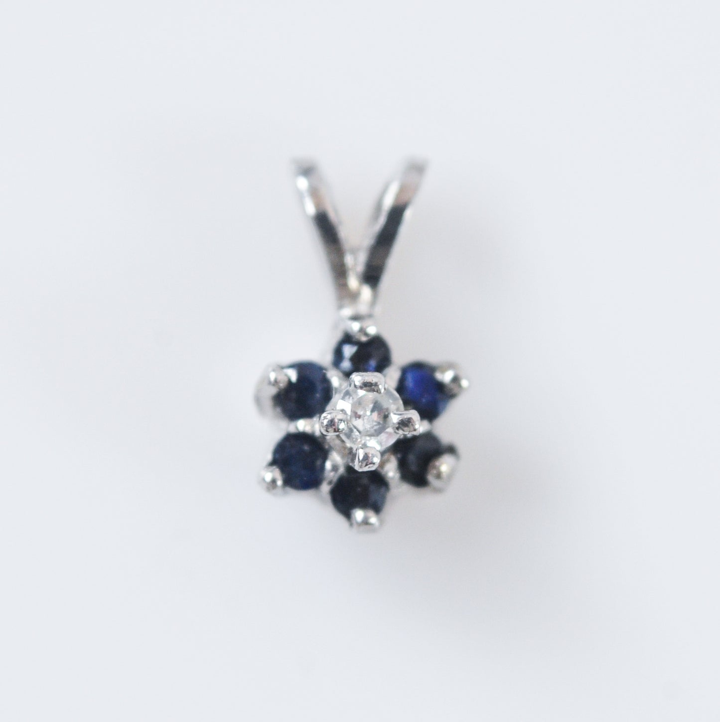 TINY 10K White Gold Sapphire Diamond Pendant