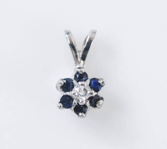 TINY 10K White Gold Sapphire Diamond Pendant