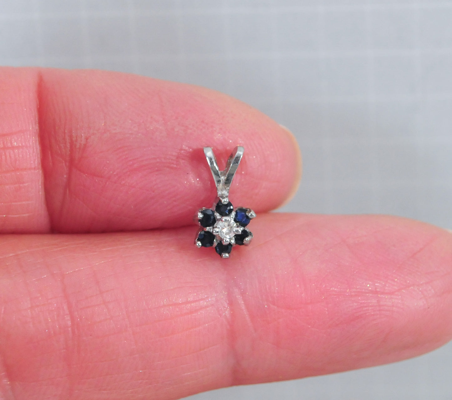 TINY 10K White Gold Sapphire Diamond Pendant