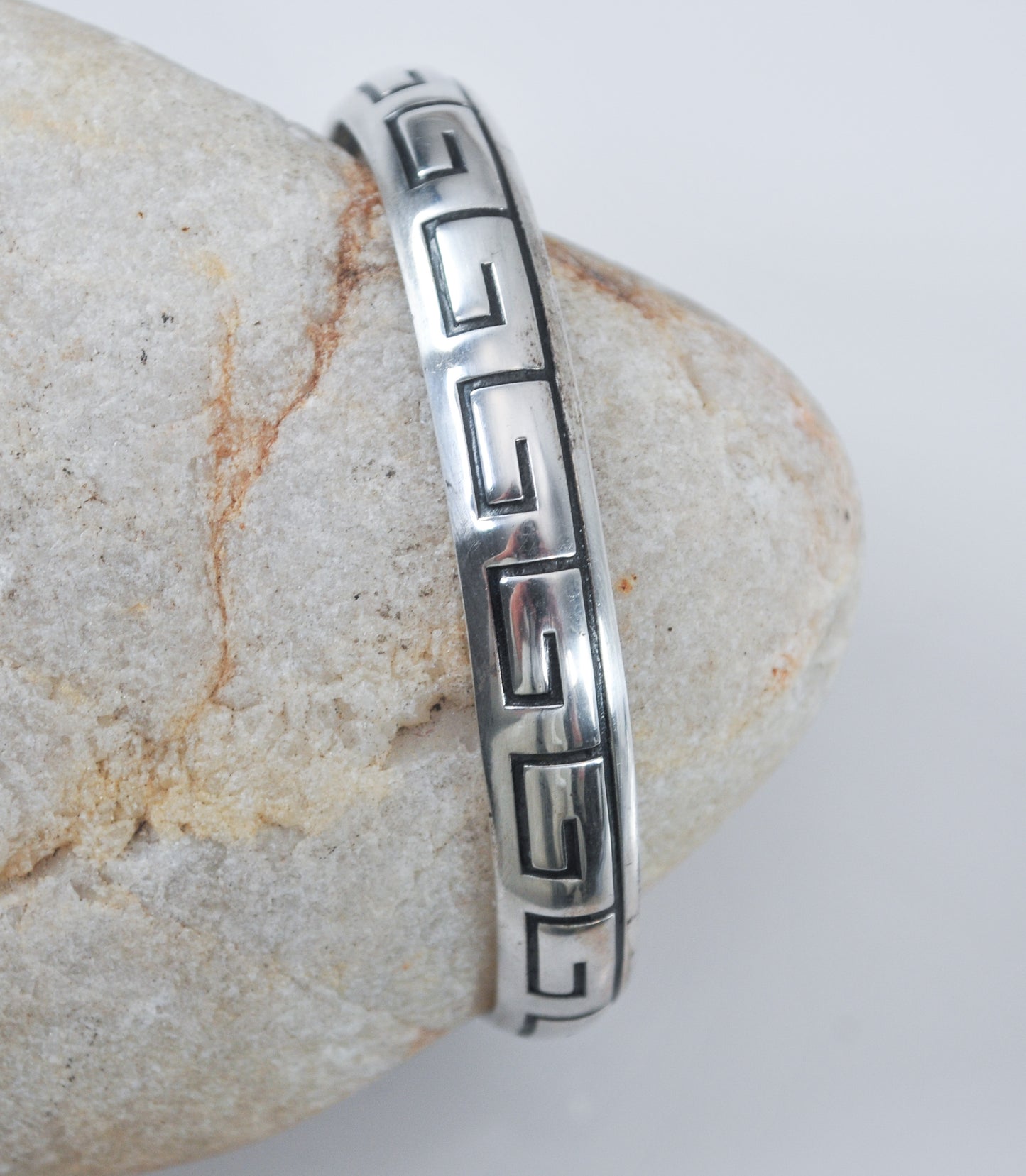 Sterling Silver Navajo B Webb Greek Key Cuff Bracelet