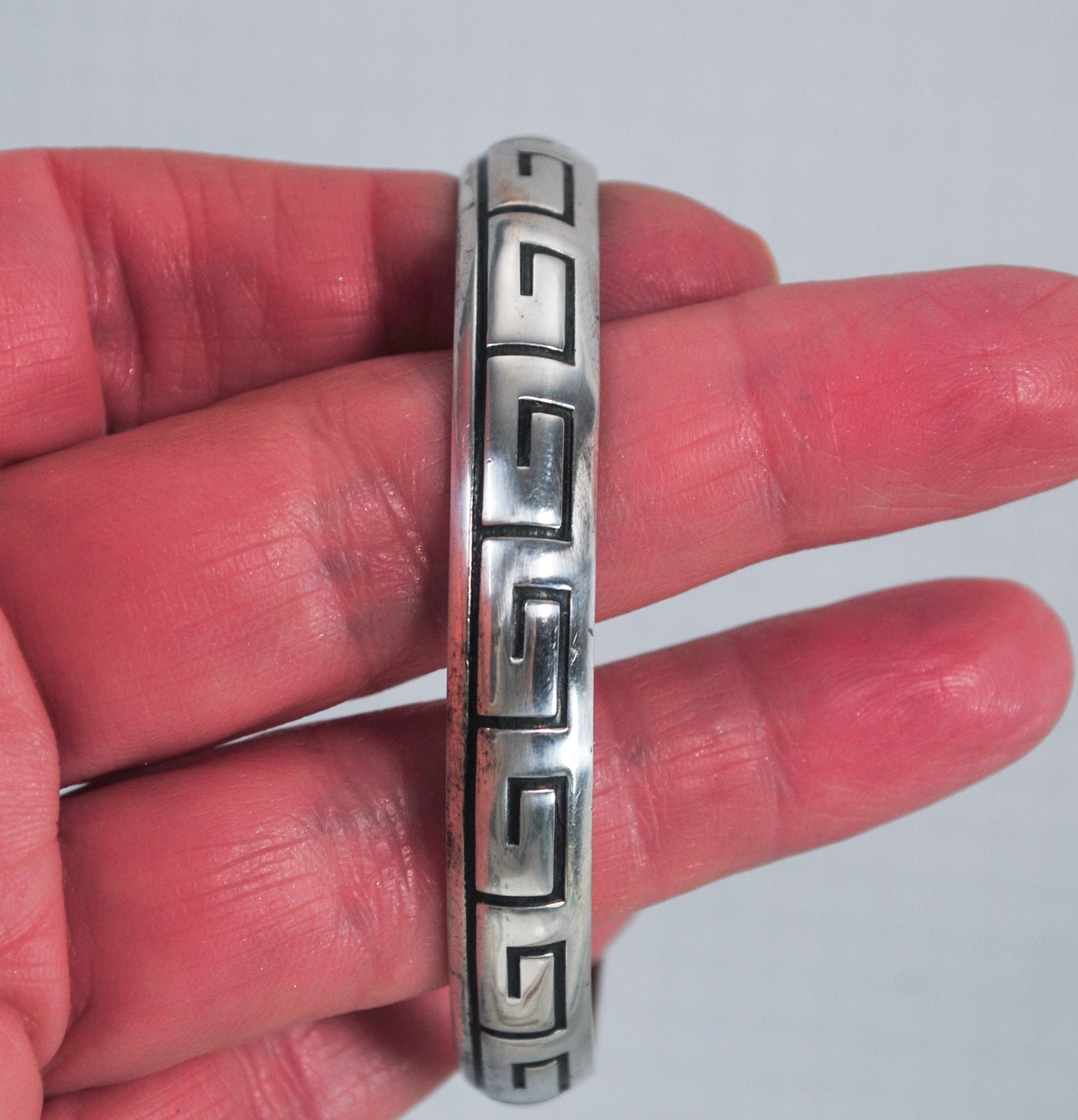 Sterling Silver Navajo B Webb Greek Key Cuff Bracelet