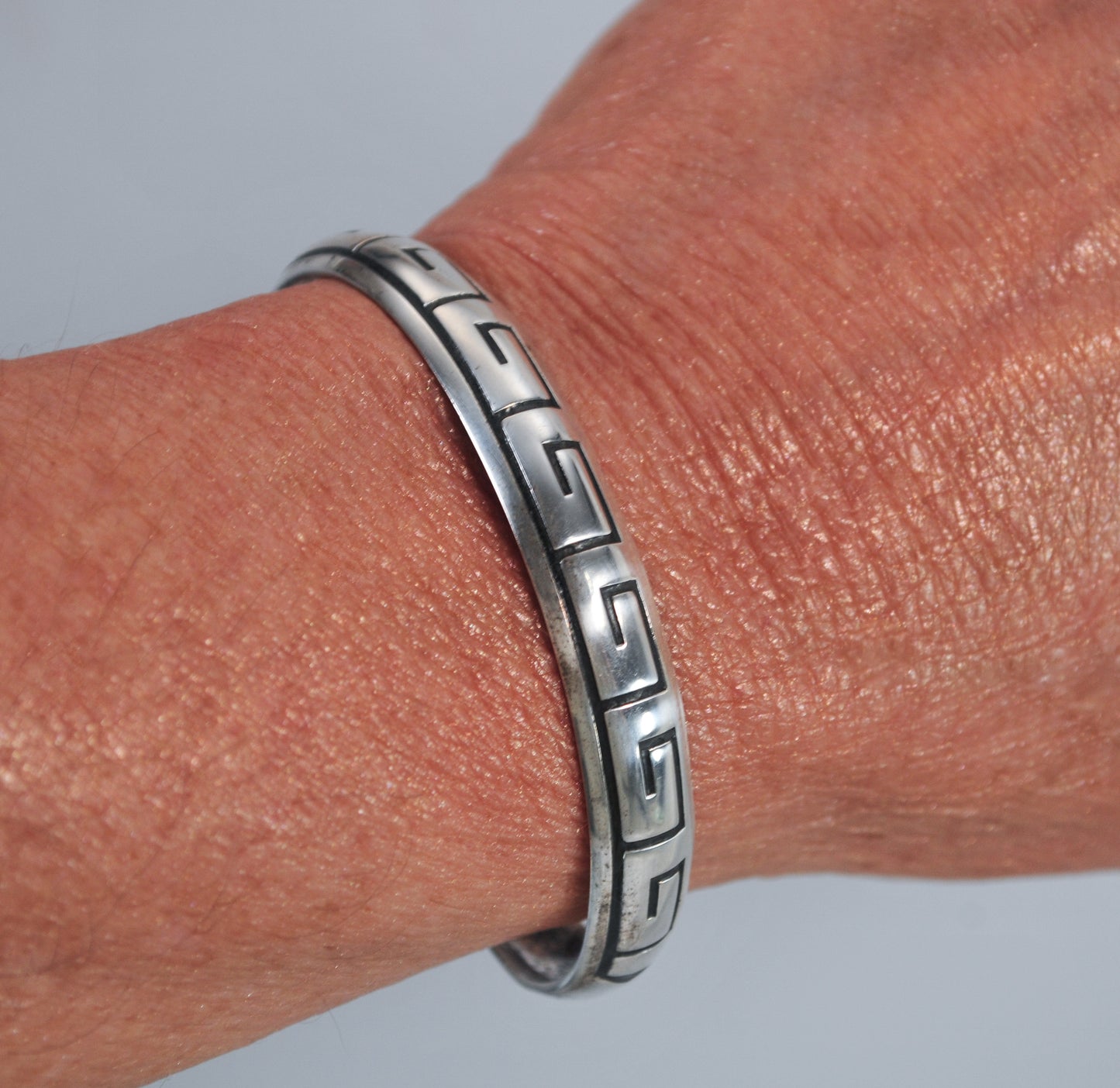 Sterling Silver Navajo B Webb Greek Key Cuff Bracelet