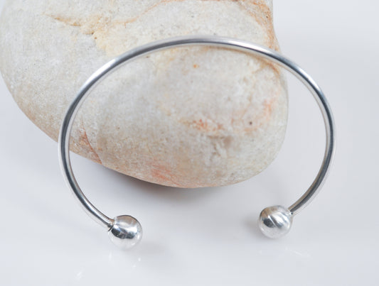 Solid Sterling Silver Wire Ball Screw Charm Cuff Bracelet