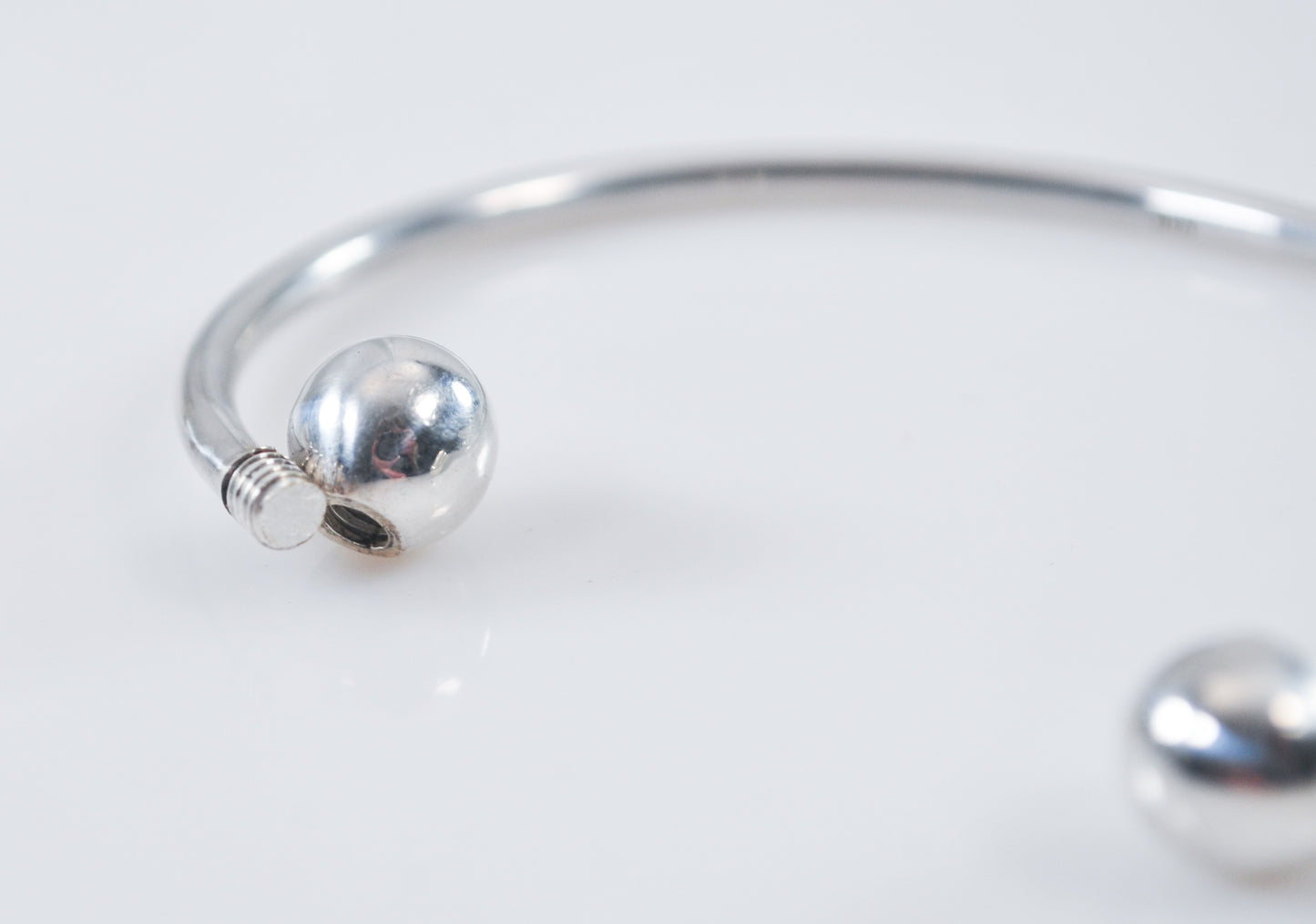 Solid Sterling Silver Wire Ball Screw Charm Cuff Bracelet