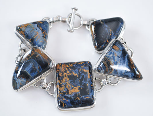 NOT AVAILABLE - Reserved for K - Chunky Sterling Silver Pietersite Bracelet