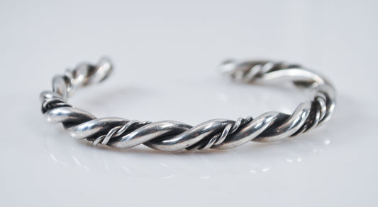 Small Wrist Navajo Sterling Silver Rope Twist Cuff Bracelet