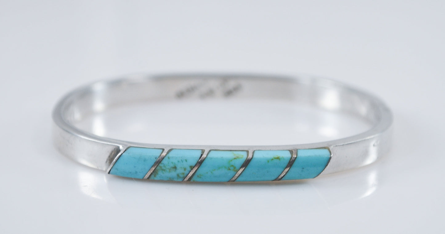 Taxco Sterling Silver Child Turquoise Inlay Bangle Bracelet