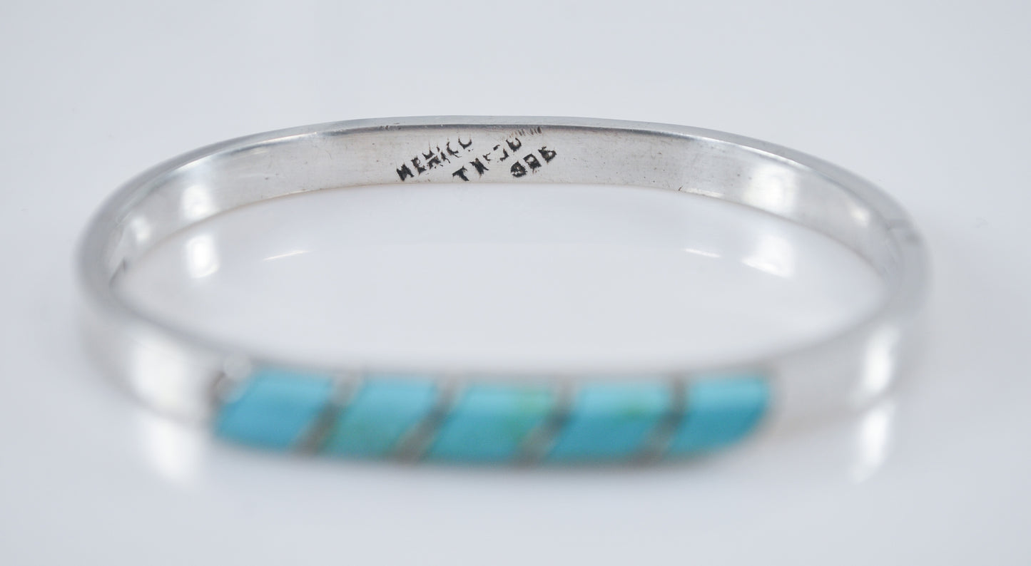 Taxco Sterling Silver Child Turquoise Inlay Bangle Bracelet