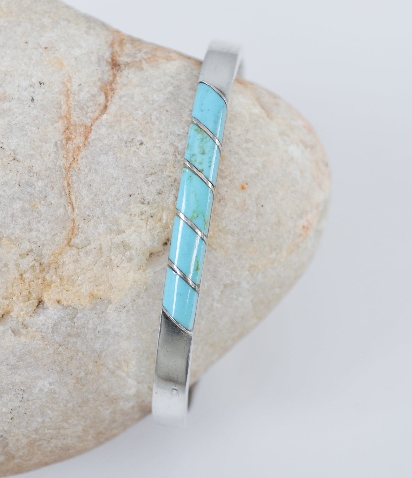 Taxco Sterling Silver Child Turquoise Inlay Bangle Bracelet