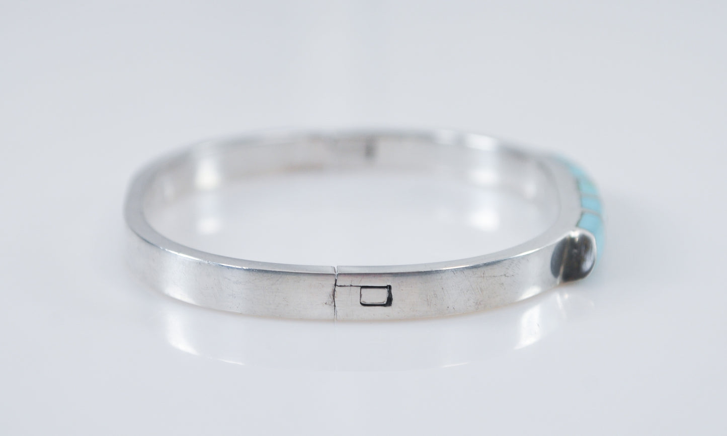 Taxco Sterling Silver Child Turquoise Inlay Bangle Bracelet