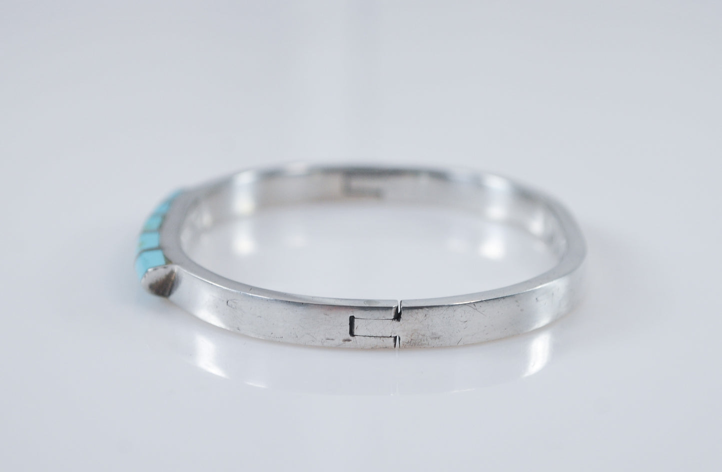 Taxco Sterling Silver Child Turquoise Inlay Bangle Bracelet