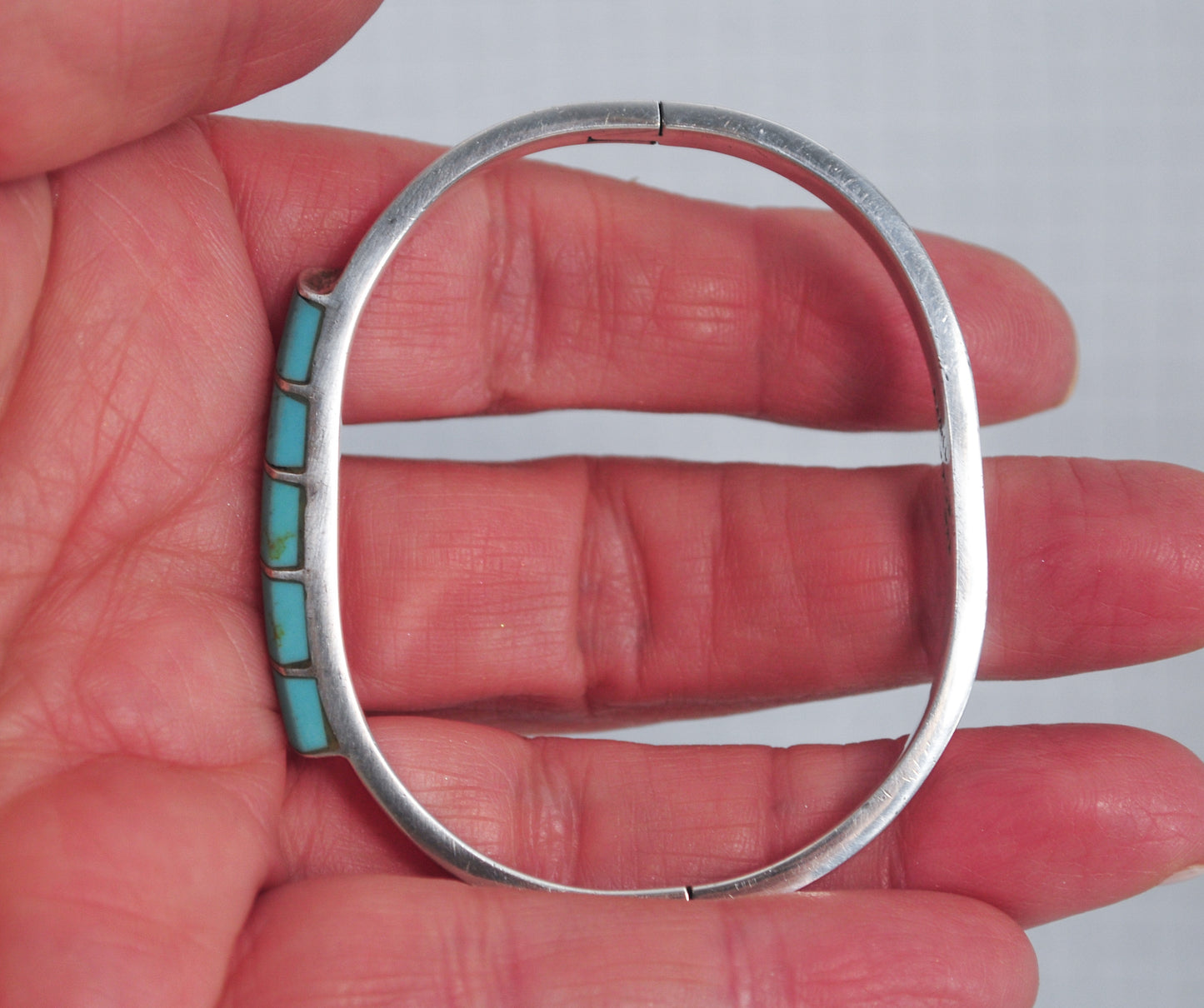 Taxco Sterling Silver Child Turquoise Inlay Bangle Bracelet