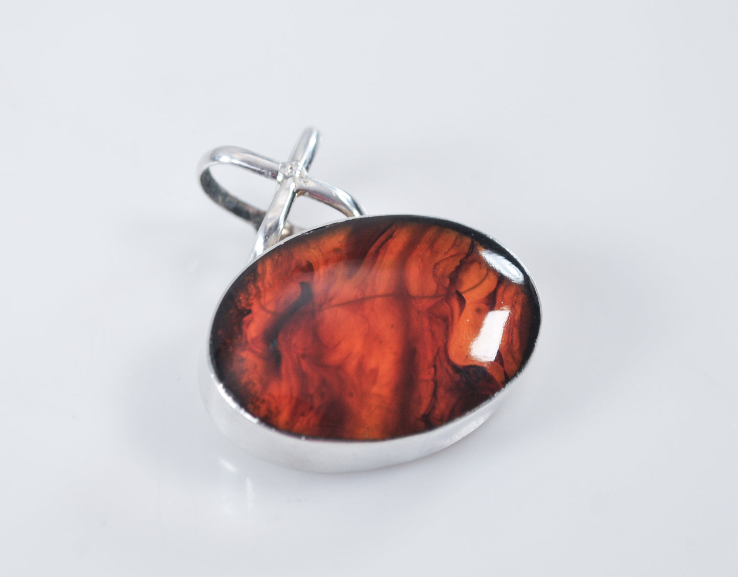 Taxco Sterling Silver Slider Amber Pendant