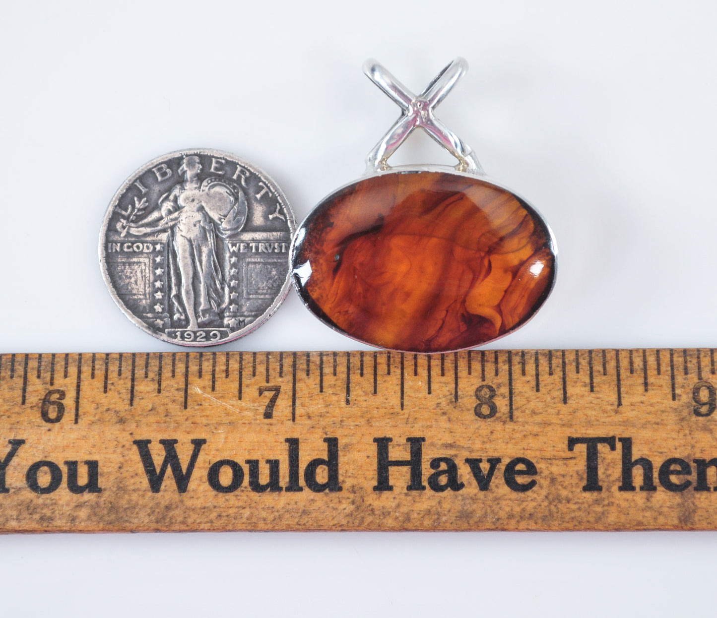 Taxco Sterling Silver Slider Amber Pendant