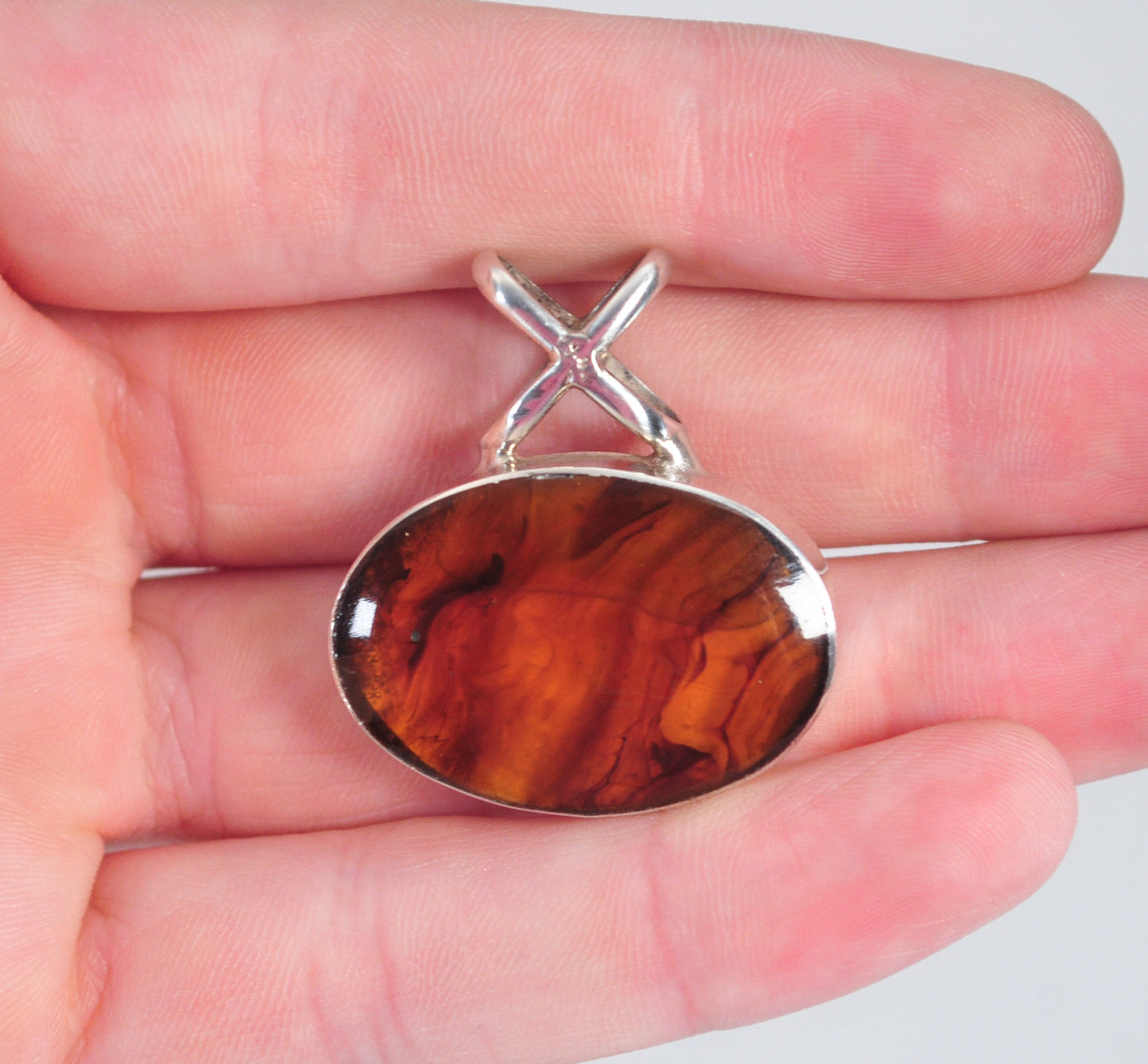 Taxco Sterling Silver Slider Amber Pendant