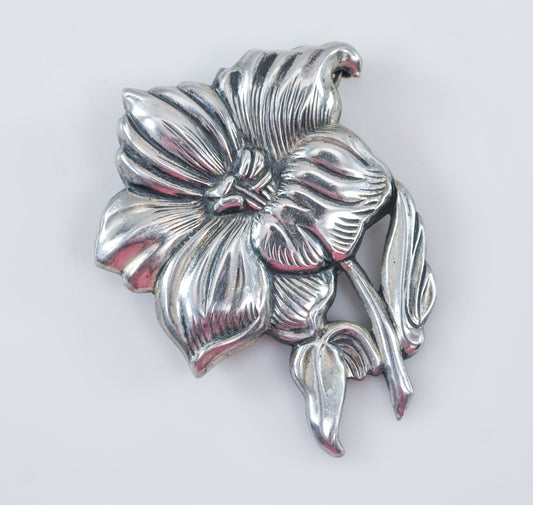 Vintage JewelArt Sterling Silver Flower Brooch